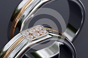 Macro focus of diamond jewelry on white gold ring on black Background From Design With 3d.