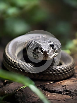 Macro Focus Portrait Black mamba snake looks very ferocious