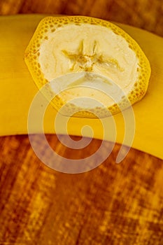 Macro food photography banana cut section