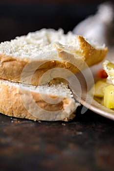 Macro of fresh bread sliced