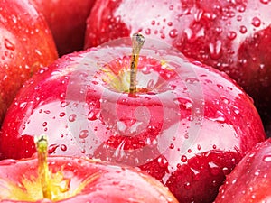 Macro of fresh red wet apples