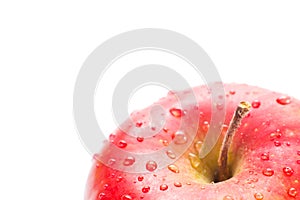 Macro of fresh red wet apples with drops. Healthy eating.
