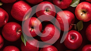 Macro of fresh red wet apples with water drops. Eat a Red Apple Day banner