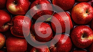 Macro of fresh red wet apples with water drops. Eat a Red Apple Day banner