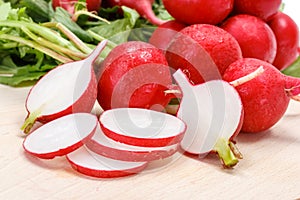 Macro of fresh sliced radish in crate