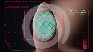 Macro futuristic fingerprint scanner blocking biometric identification access