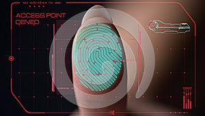 Macro futuristic fingerprint scanner blocking biometric identification access