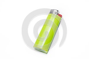 Macro Of A Green Lighter Isolated On White Background