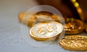 Macro of a heap of gold coins photo