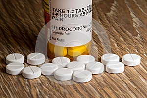 Macro of hydrocodone opioid tablets photo