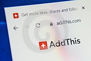 Addthis.com Web Site. Selective focus.