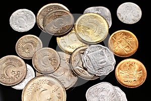 A macro image of assorted Pakistani coins close up
