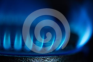 A Macro Image of a Blurry Blue Flames on Gas Stove Burner