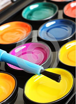 Macro image of Brightly Coloured watercolour Paint