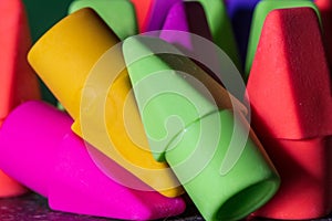 Macro image of colorful pencil erasers photo