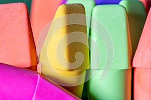 Macro image of colorful pencil erasers photo