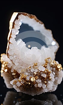 Macro image of crystal quartz on black background with bokeh