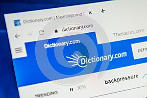 Dictionary.com Web Site. Selective focus.