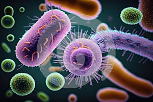 Macro image of different pathogens : Virus, bacteria, microbes - AI Generated photo