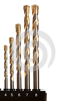 Macro image of Drill bits for concrete of different sizes.