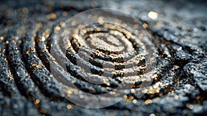 Macro image of a glowing fingerprint impression on a dark surface, symbolizing identity, technology, and security