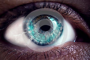 Macro image of human blue eye, close-up details