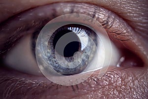 Macro image of human blue eye, close-up details