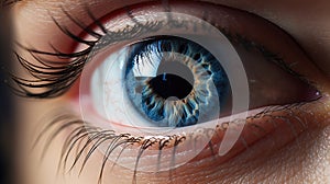 Macro image of human eye. Woman's blue eye closeup