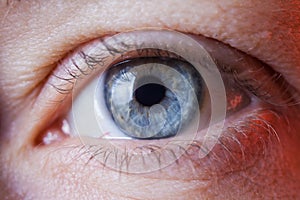 Macro image of human sad blue eye, close-up details