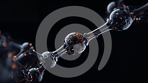 Macro image of a hyper-detailed molecule with water droplets on the surface