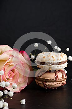 Macro Image of Macarons with Pink Rose for Valentine