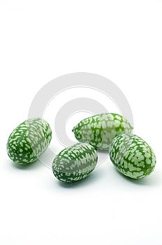 Macro Image of Mini Cucumber Looking like Watermelon Isolated on White