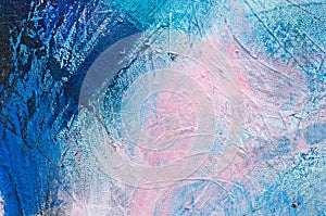 Macro Image of Pink and Blue Paint on Canvas