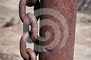Close up of rusting chain links