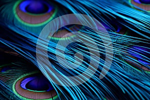 Macro image showcasing the intricate patterns of a peacock feather