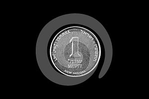 Israeli Shekel Coin Isolated On Black