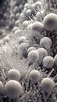 macro image of viruses and bacteria in tissues, abstract lactobacilli, monochromatic electron microscope photo, microbiological photo