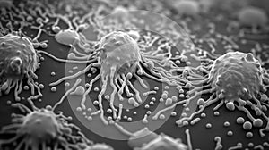 macro image of viruses and bacteria in tissues, abstract lactobacilli, monochromatic electron microscope photo, microbiological photo
