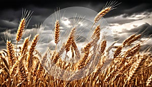 A macro image of wheat crop standing in the field