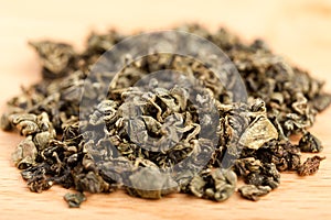 Macro of Jiaogulan tea dried leaves