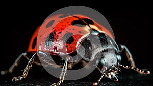 Macro of a ladybug on a black background. Close-up