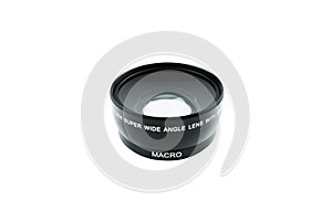 Macro lens isolated on white background. Photography camera equipment.