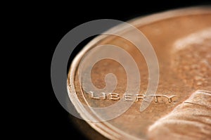 Macro of Liberty on a penny