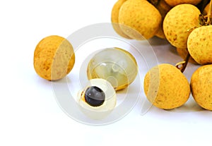 Macro of longan fruits on white background