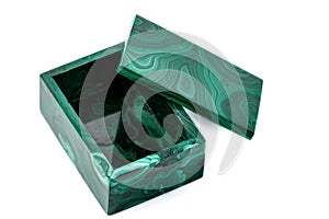 Macro.malachite boxes on white background
