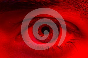 Macro on man eye expressing serious and expressionless expression