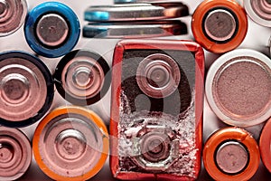 Macro many used alkaline batteries hazardous waste
