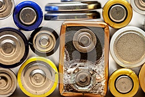 Macro many used alkaline batteries hazardous waste