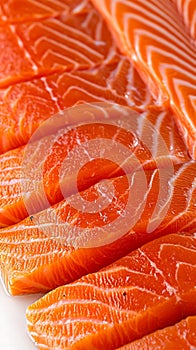 Macro marvel Close up of fresh salmon fillet on a white background