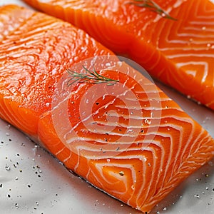 Macro marvel Close up of fresh salmon fillet on a white background